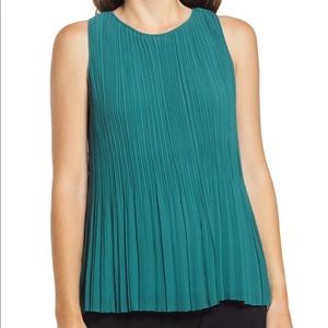 Halogen Sleeveless Pleated Georgette Top, color Green Jasper, Size XS